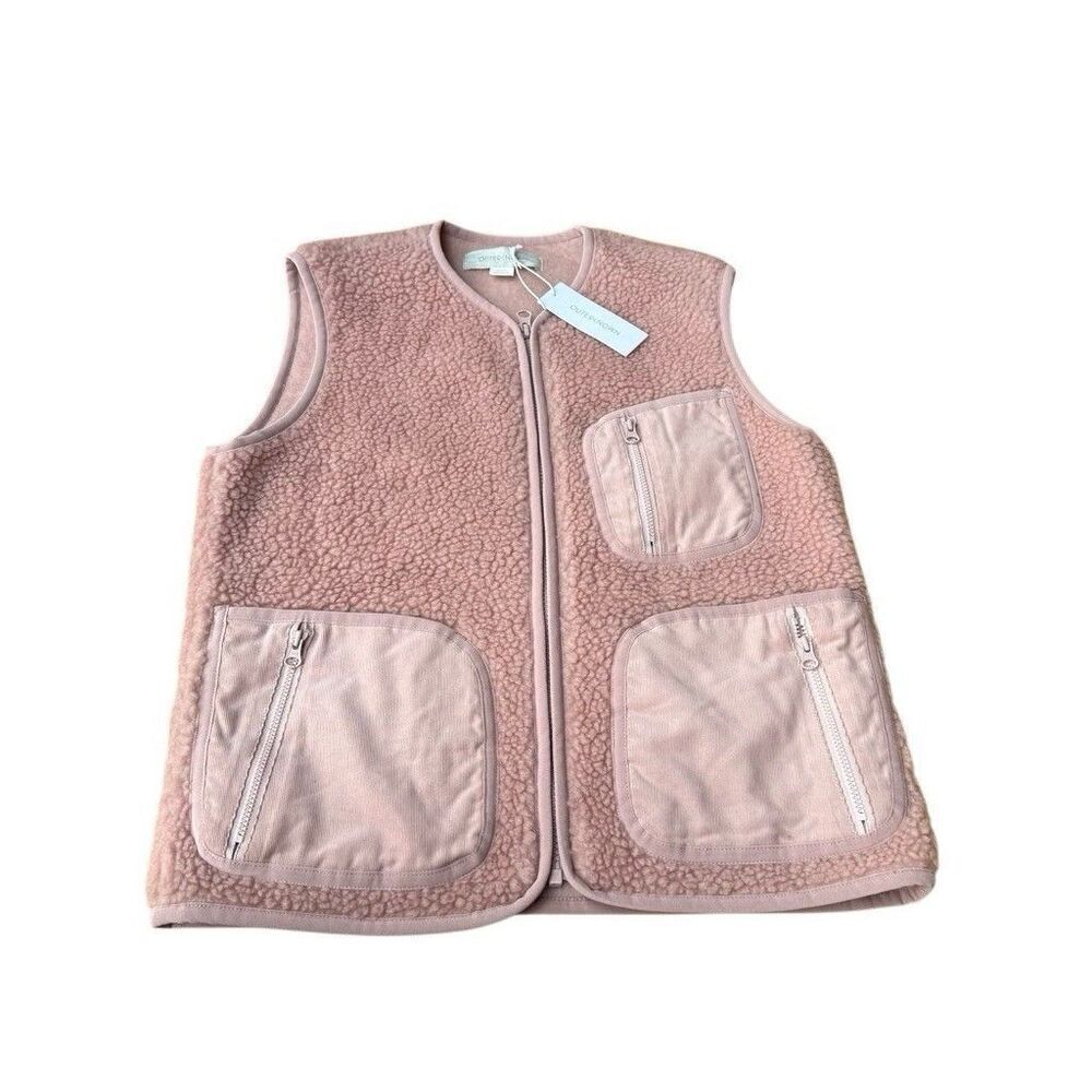 Outerknown Womens Vest XS Wool Blend Pink Fleece Full Zip Pockets NWT